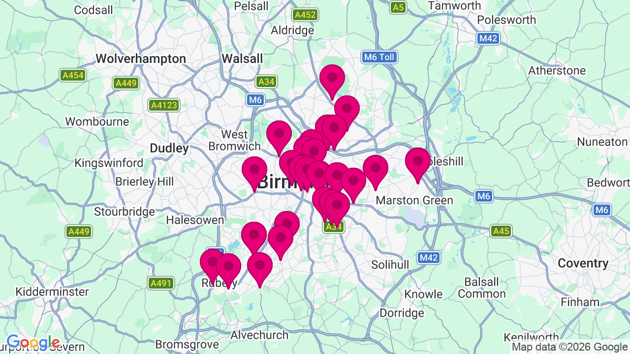 Map of digital billboard locations in Birmingham