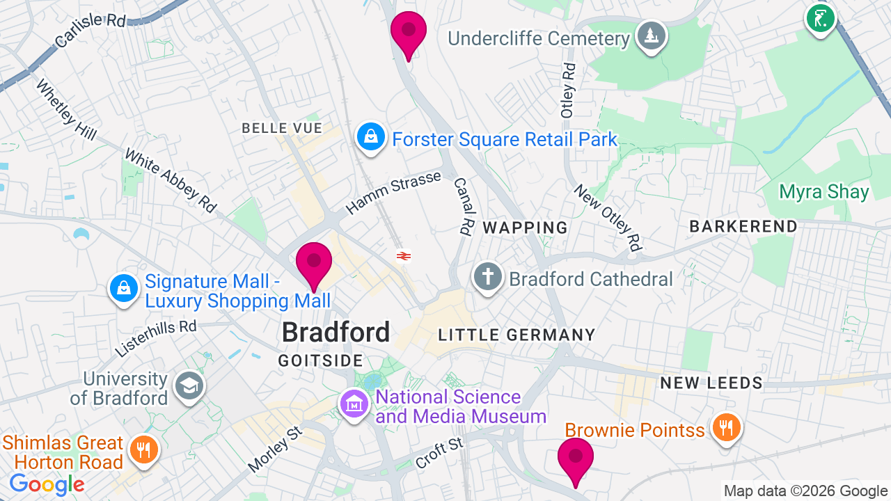 Map of digital billboard locations in Bradford
