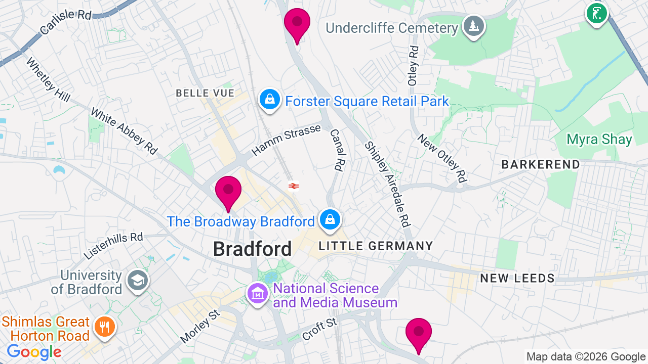 Map of digital billboard locations in Bradford