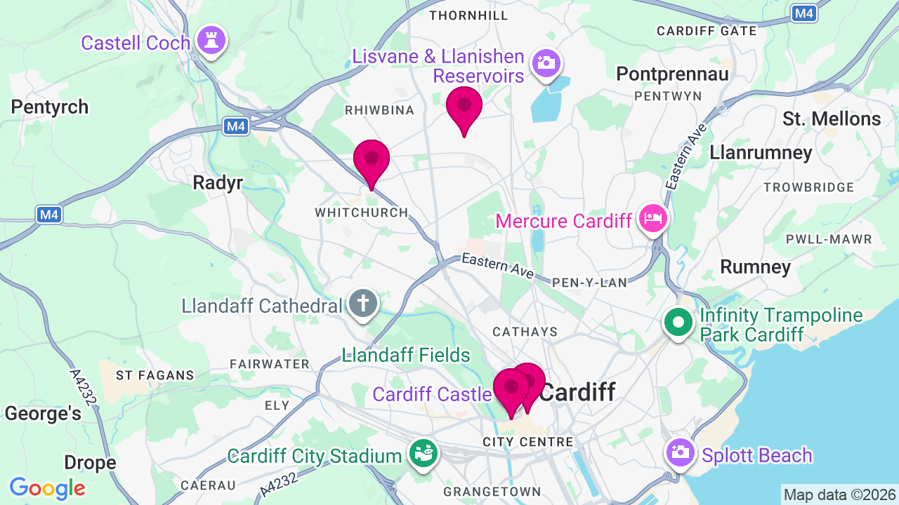 Map of digital billboard locations in Cardiff