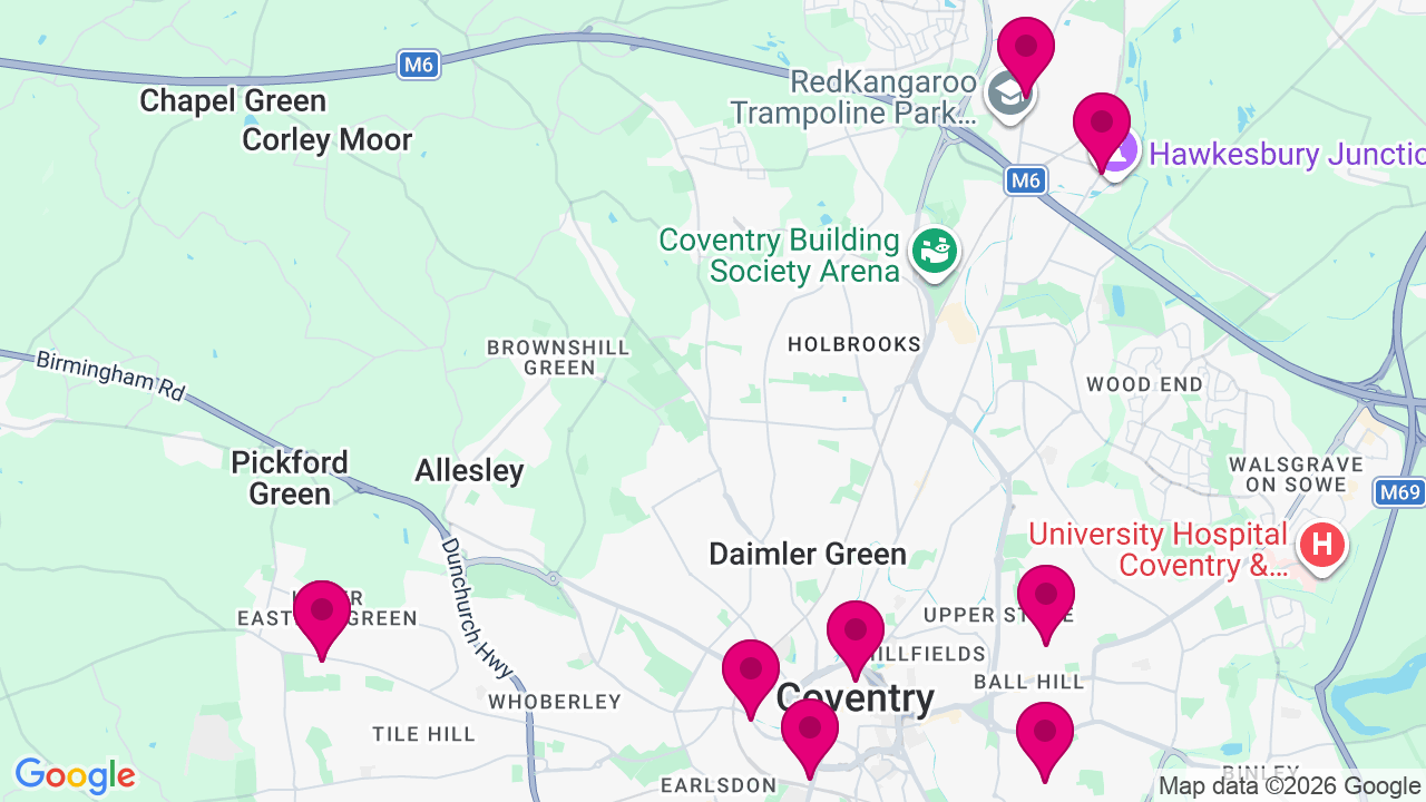 Map of digital billboard locations in Coventry