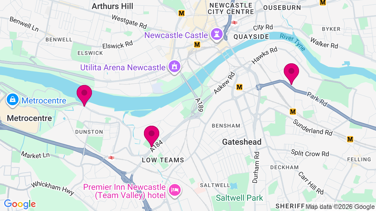 Map of digital billboard locations in Gateshead