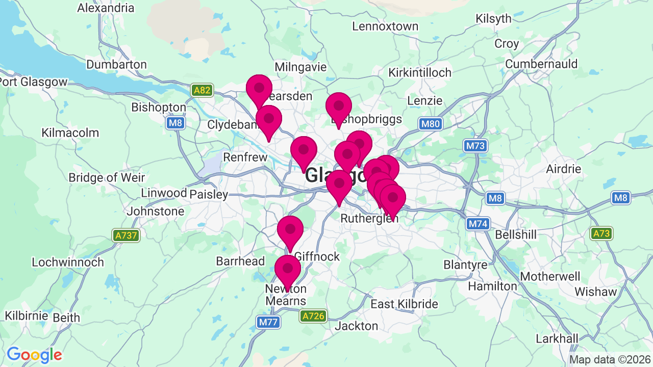 Map of digital billboard locations in Glasgow