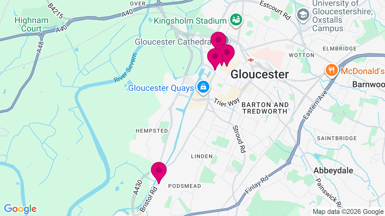 Map of digital billboard locations in Gloucester