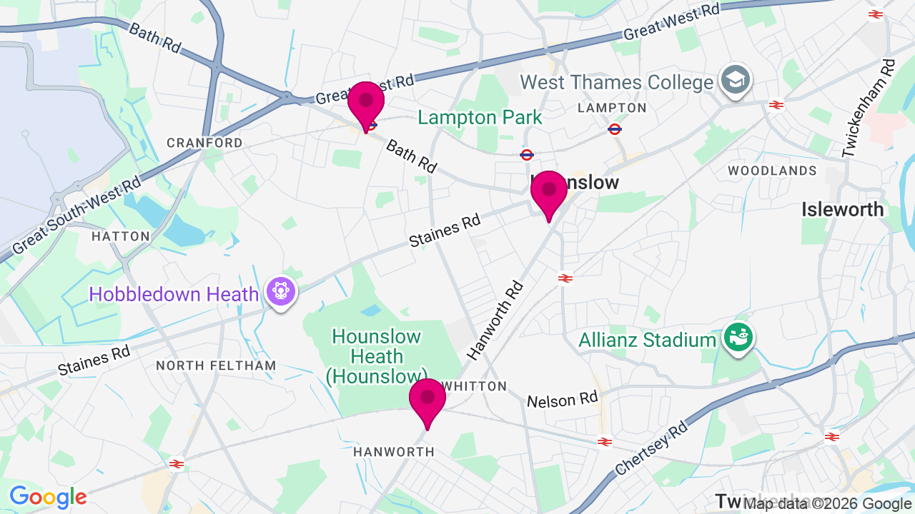 Map of digital billboard locations in Hounslow