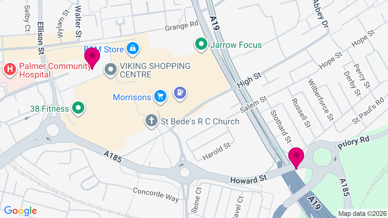Map of digital billboard locations in Jarrow