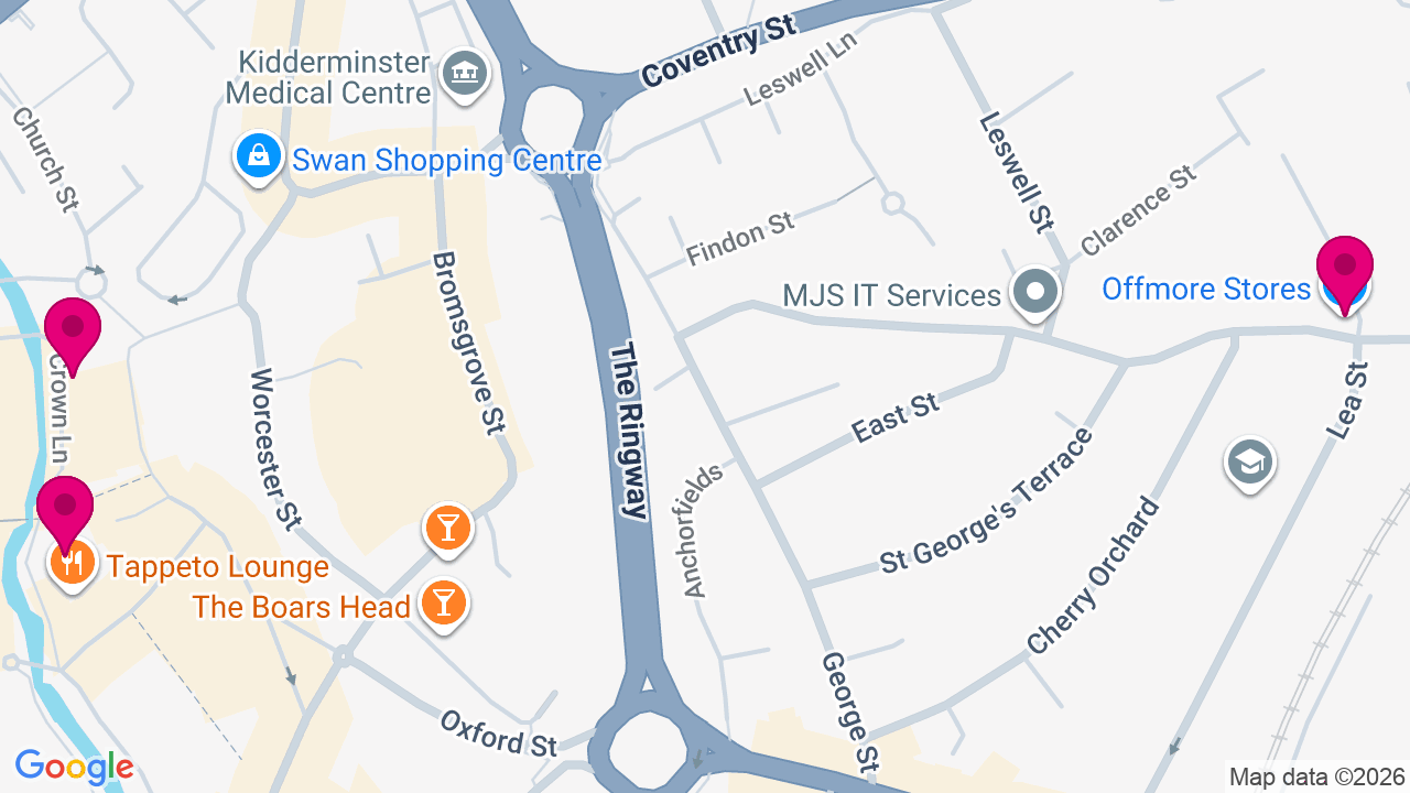 Map of digital billboard locations in Kidderminster