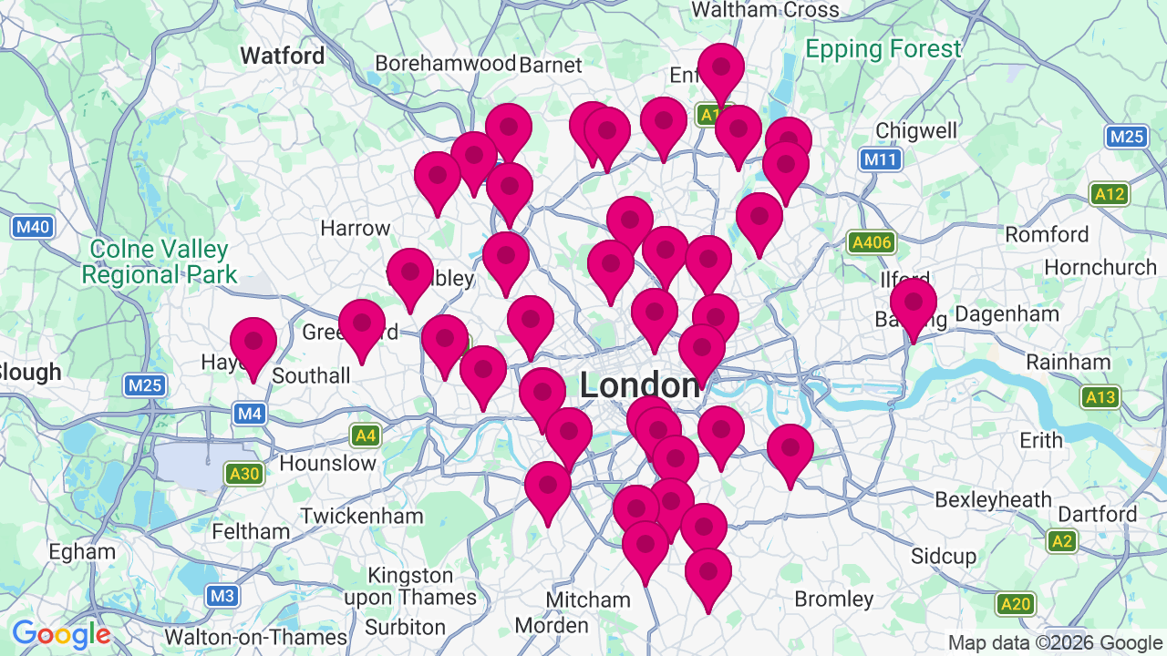 Map of digital billboard locations in London