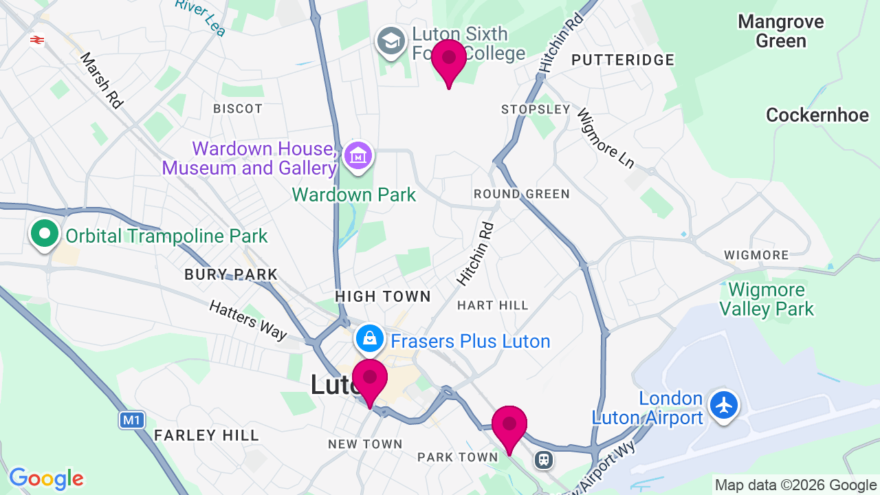 Map of digital billboard locations in Luton