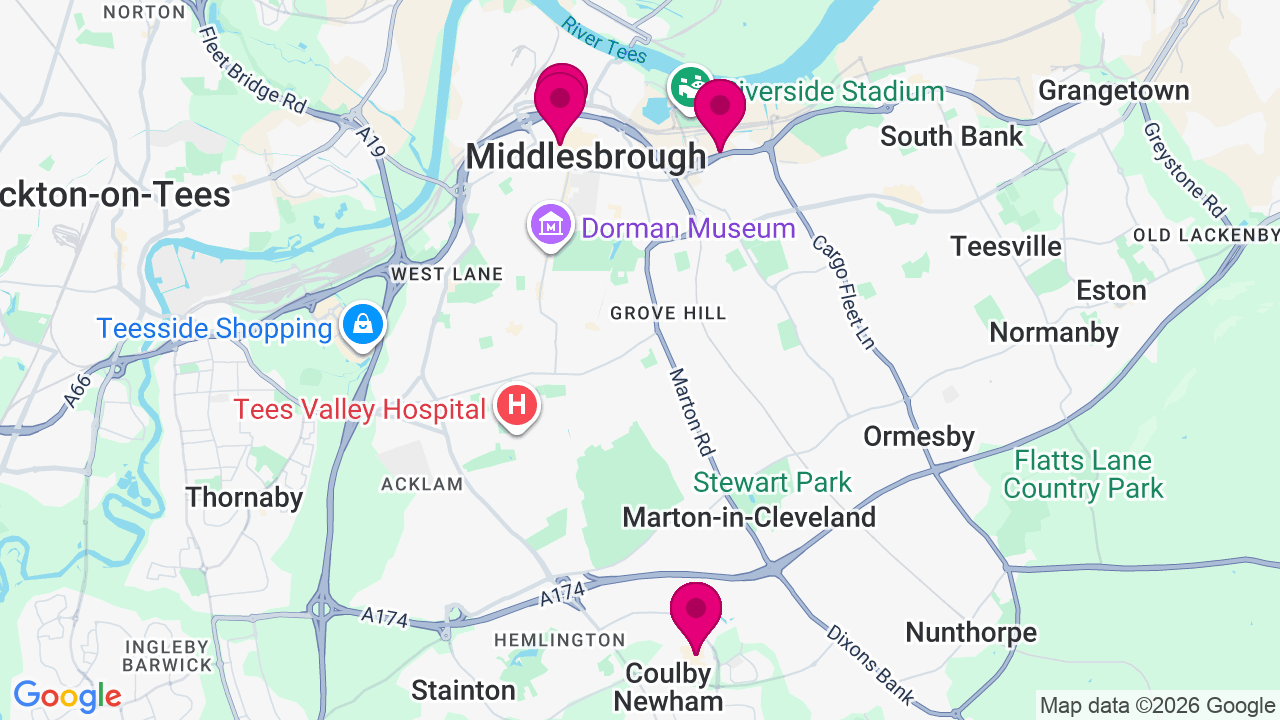 Map of digital billboard locations in Middlesbrough