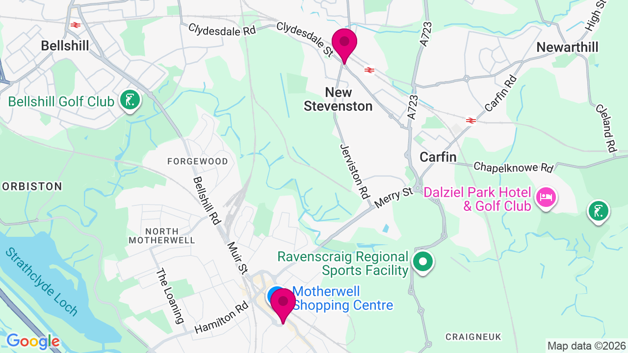 Map of digital billboard locations in Motherwell
