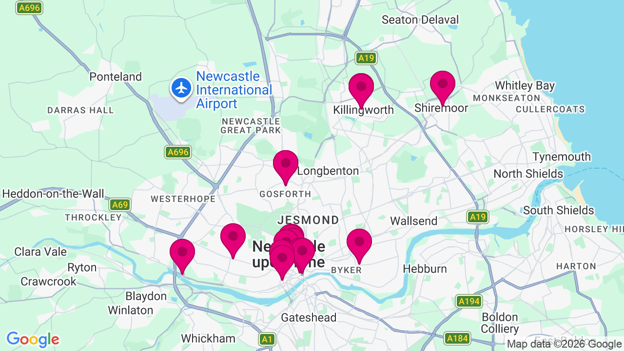 Map of digital billboard locations in Newcastle upon Tyne