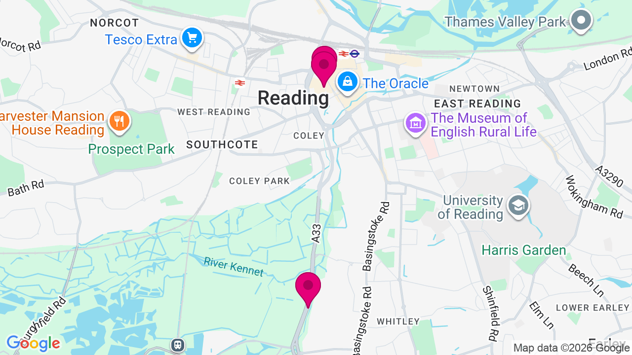 Map of digital billboard locations in Reading