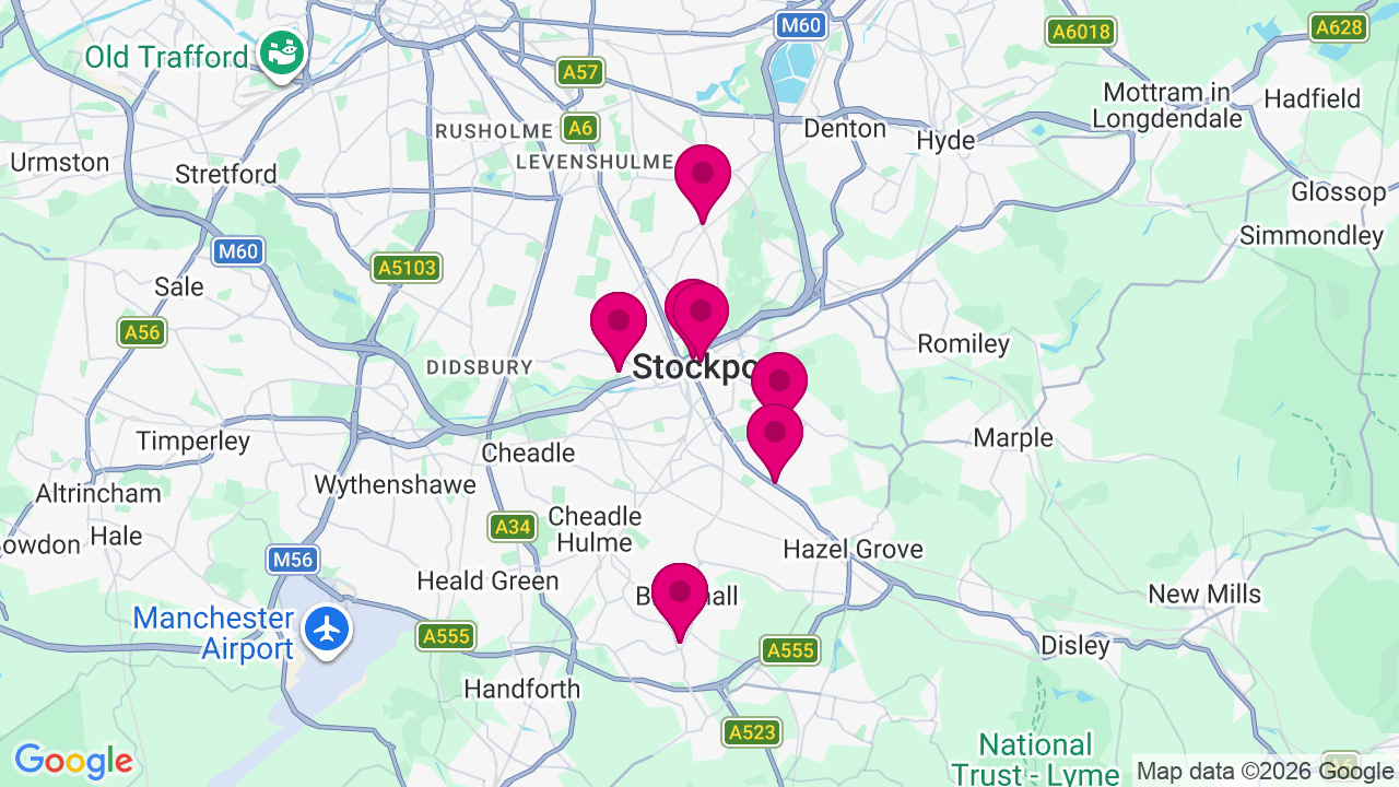Map of digital billboard locations in Stockport