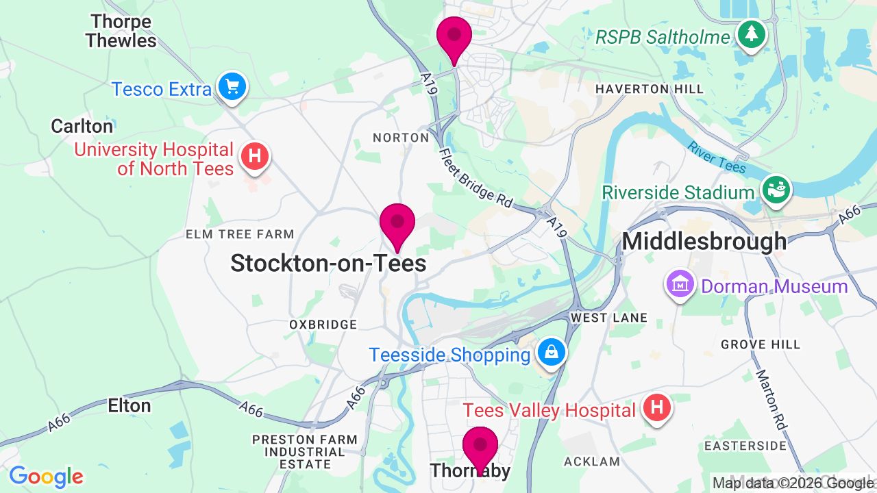 Map of digital billboard locations in Stockton-on-Tees