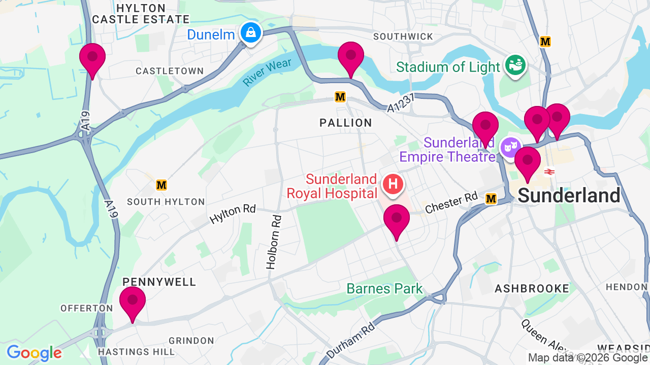 Map of digital billboard locations in Sunderland