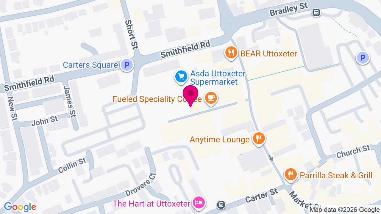 Map of digital billboard locations in Uttoxeter
