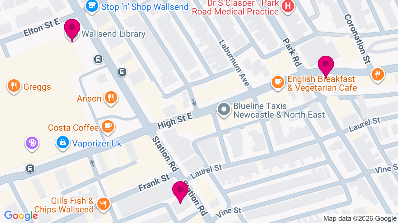 Map of digital billboard locations in Wallsend