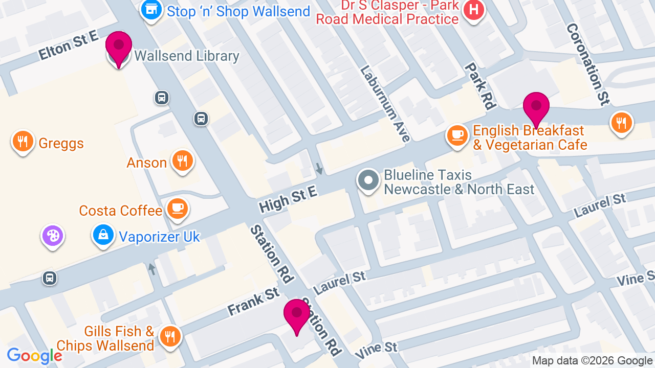 Map of digital billboard locations in Wallsend