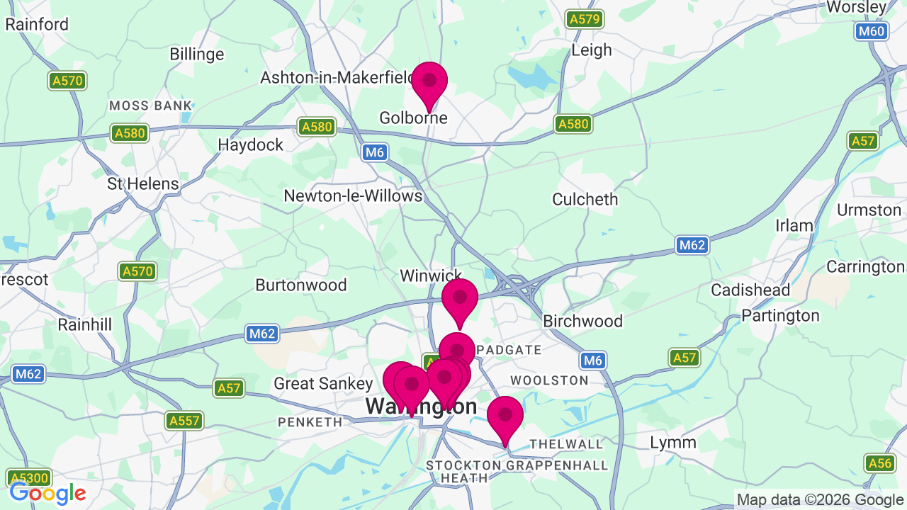 Map of digital billboard locations in Warrington