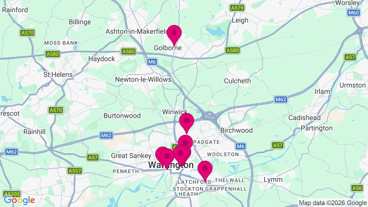 Map of digital billboard locations in Warrington