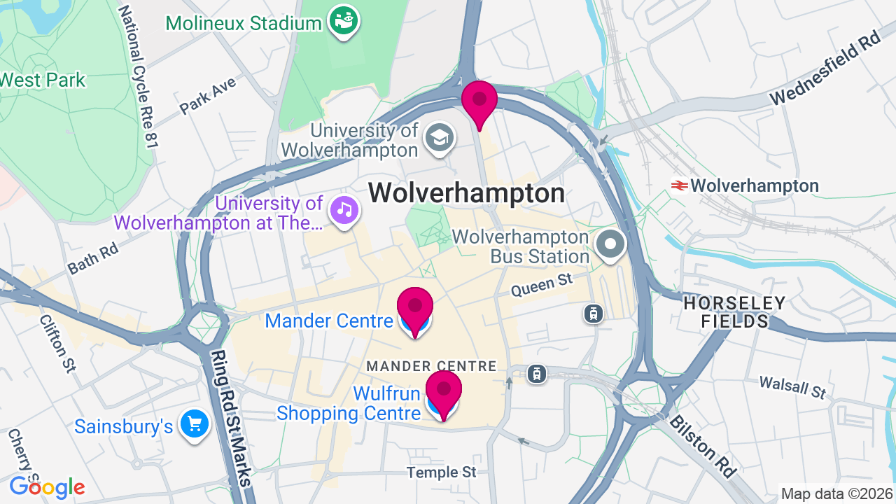Map of digital billboard locations in Wolverhampton